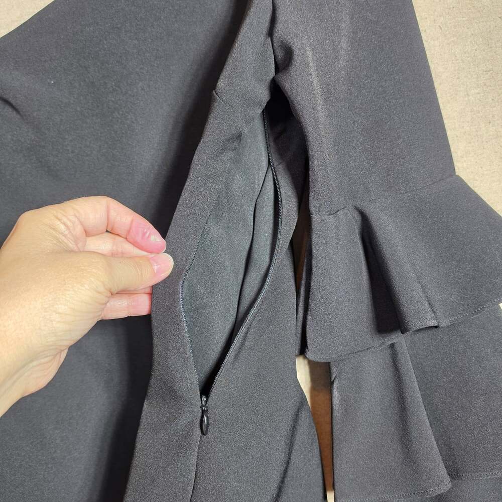 Venus Laci Ruffle Sleeve One Shoulder Tie Waist Blouse 4 Black Sexy Belted Top - Picture 14 of 14